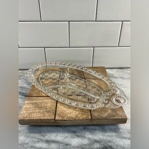 Vintage Hazel Atlas 3 Section Divided Relish Dish /Handle Jewel Pattern